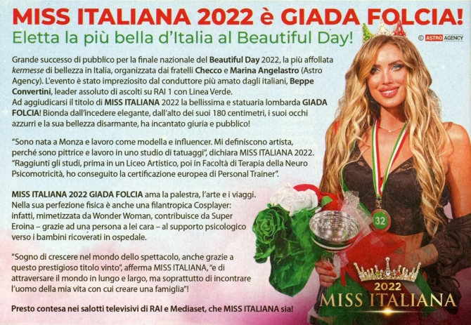 GIADA FOLCIA è MISS ITALIANA 2022 - MISS MAGAZINE | BEAUTIFUL DAY