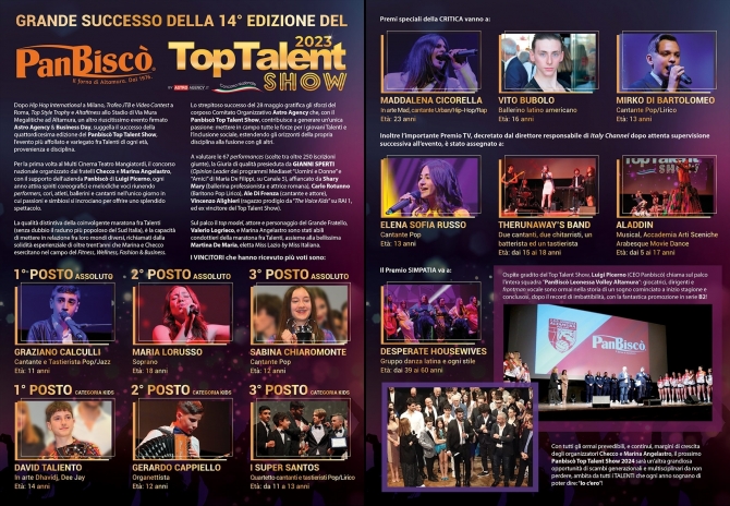 GRANDE SUCCESSO DELLA 14° EDIZIONE DEL PANBISCÒ TOP TALENT SHOW! - MISS MAGAZINE | BEAUTIFUL DAY